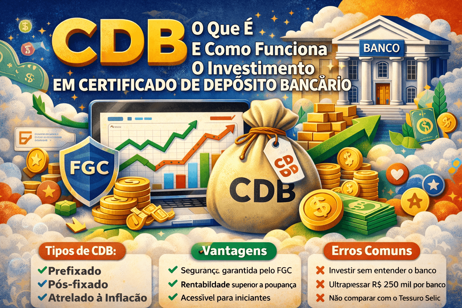 Ilustração explicativa mostrando como funciona o CDB na renda fixa brasileira